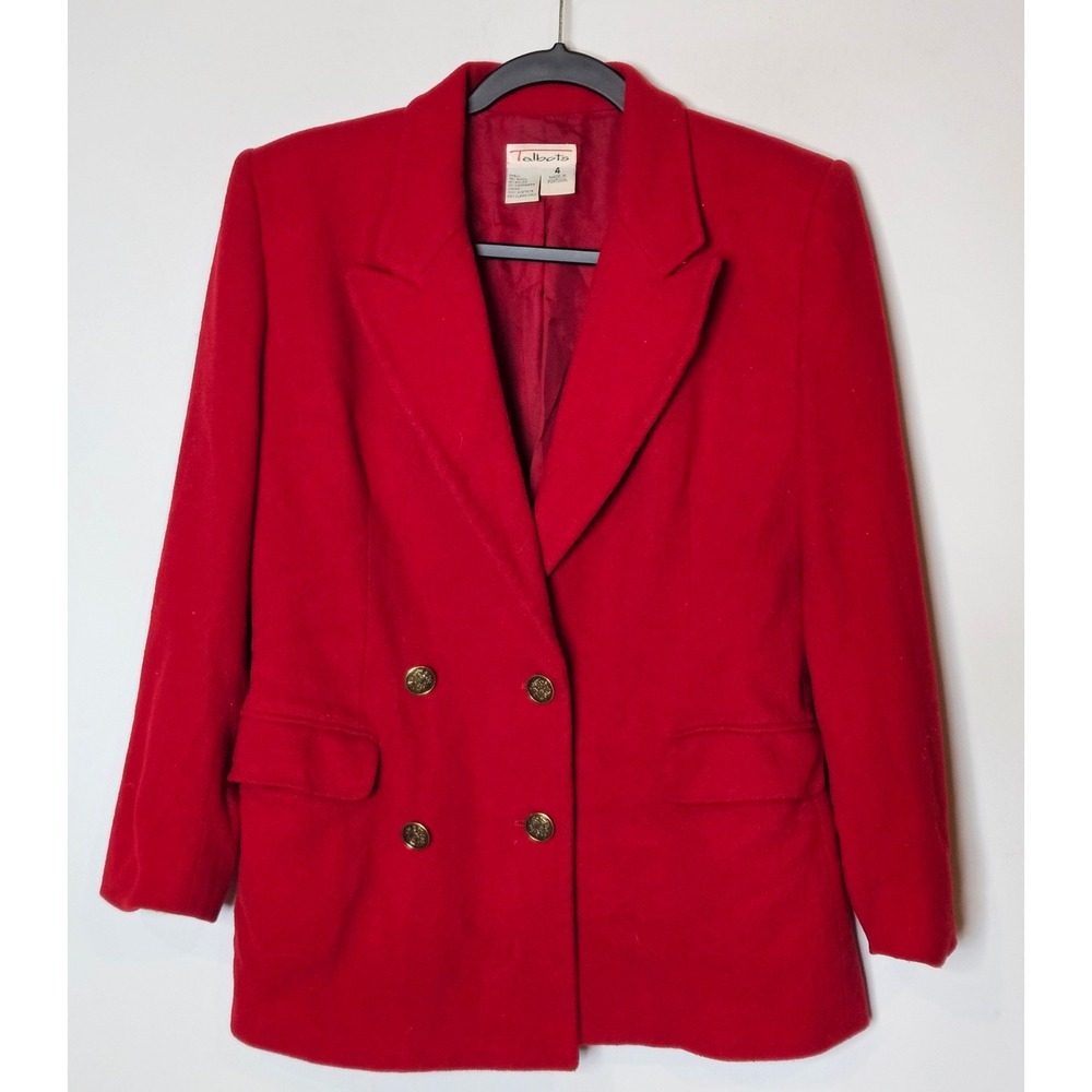 Talbots Vintage Wool Cashmere Red Blazer Coat Womens 4 Elegant‎ Double Breasted